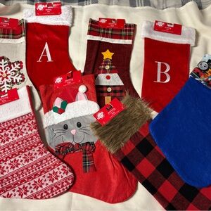 Festive Christmas Stocking Set - Red, Blue, and White 6 pieces preowned